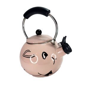 Vintage 1990‎ Kamenstein Pink Enamel Pig Teapot 10" Stove Top Whistle Kettle EUC